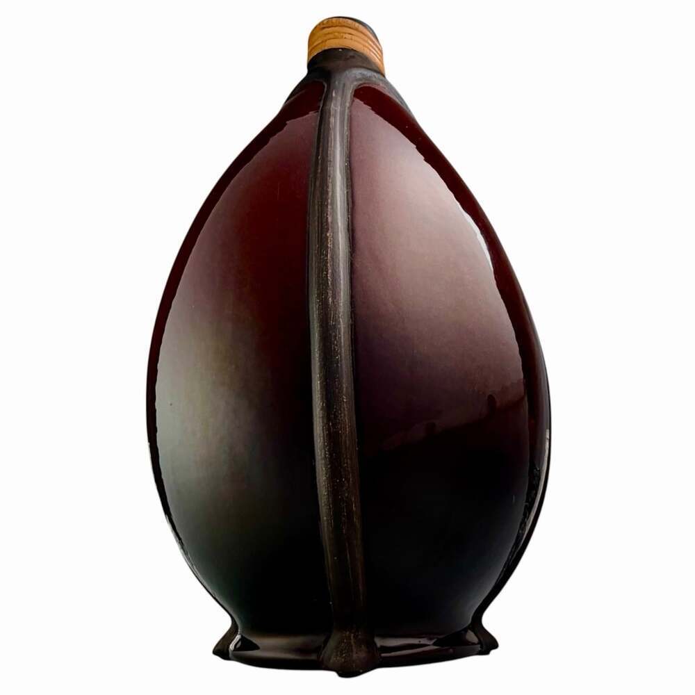 Decorative Burgundy Vase Black Ribbed Ceramic Unique Rattan Cane Sculptural 15” - Picture 2 of 6